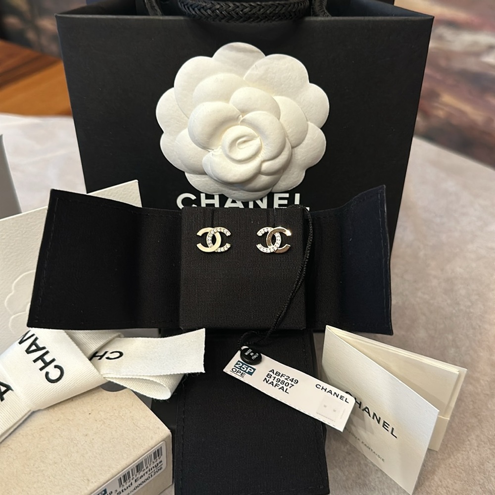 Authentic Chanel CC Stud Earrings